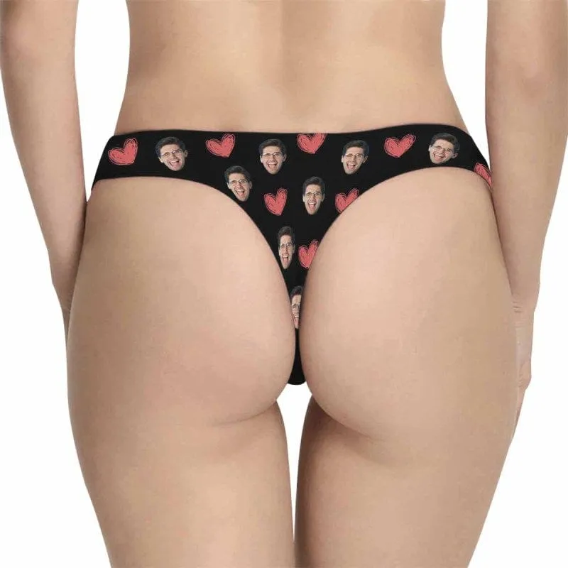 Custom Couple Matching Lingerie Briefs with Funny Sweet Heart Face Personalized Photo Underwear For Couple Valentine's Day Gift