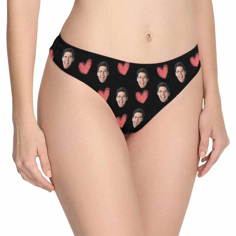 Custom Couple Matching Lingerie Briefs with Funny Sweet Heart Face Personalized Photo Underwear For Couple Valentine's Day Gift