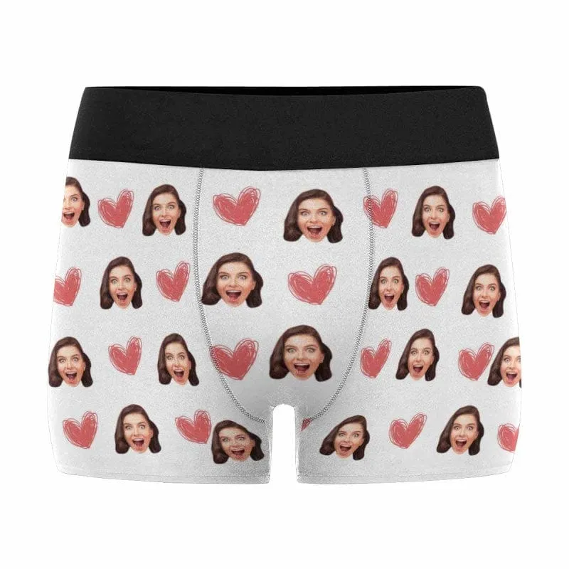 Custom Couple Matching Lingerie Briefs with Funny Sweet Heart Face Personalized Photo Underwear For Couple Valentine's Day Gift