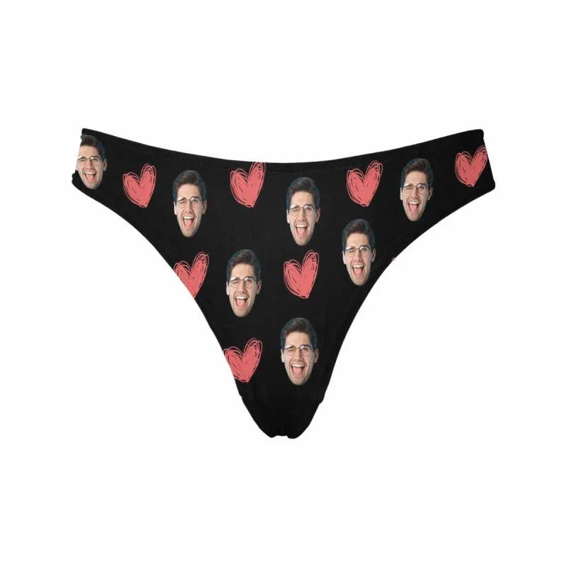 Custom Couple Matching Lingerie Briefs with Funny Sweet Heart Face Personalized Photo Underwear For Couple Valentine's Day Gift