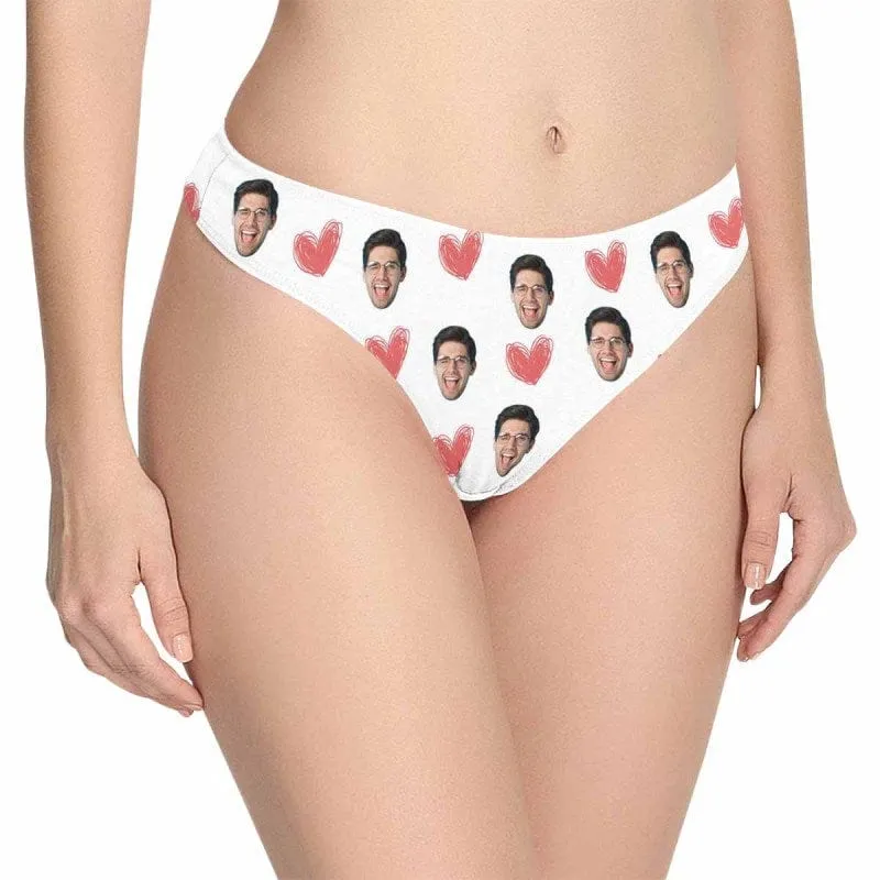 Custom Couple Matching Lingerie Briefs with Funny Sweet Heart Face Personalized Photo Underwear For Couple Valentine's Day Gift