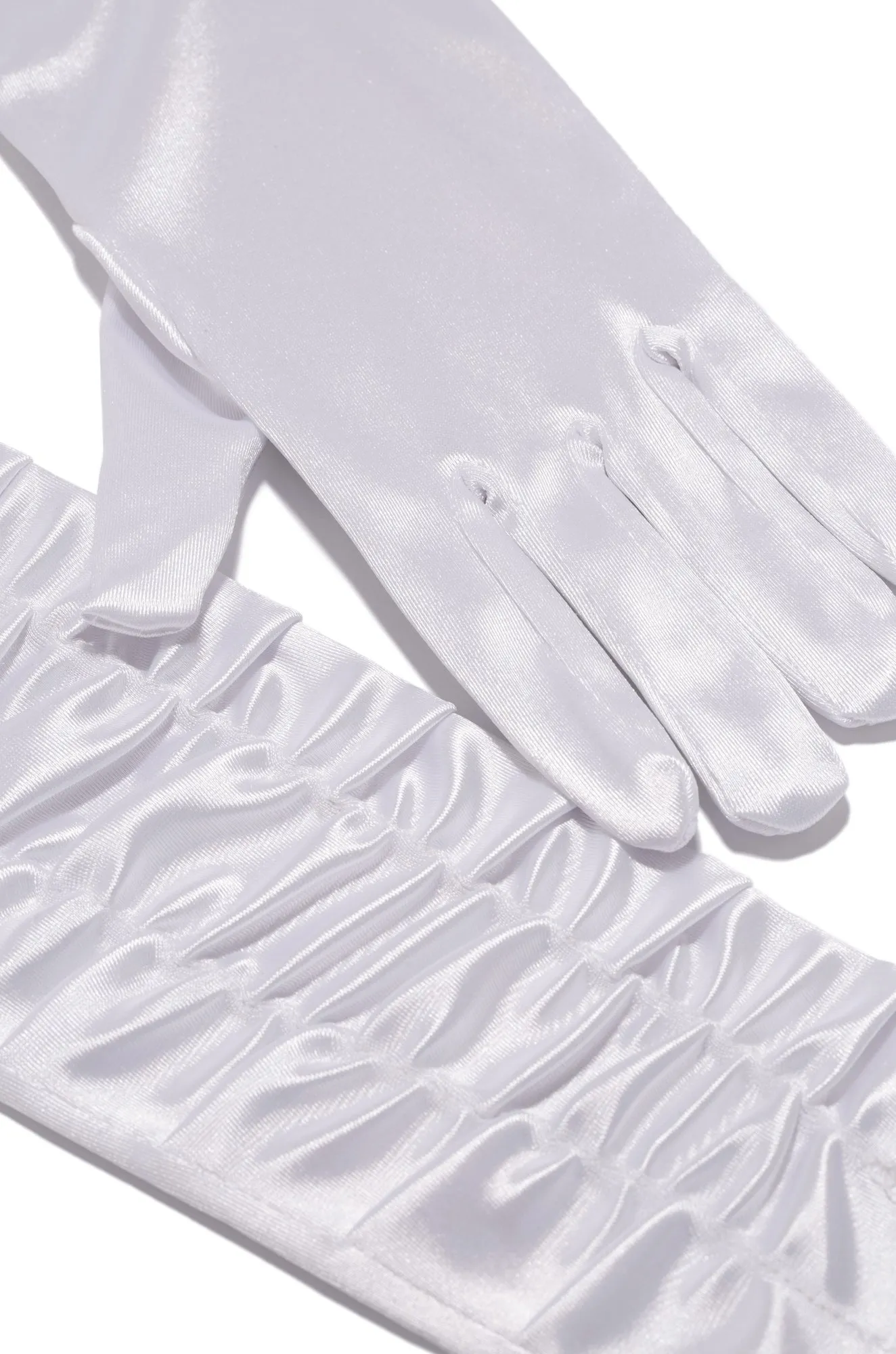 Deya Ruched Satin Gloves - White