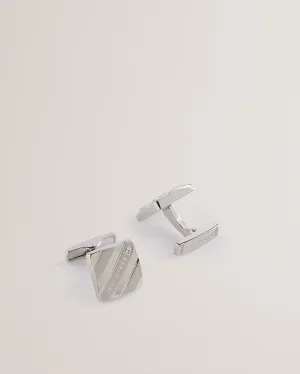 Dillon Striped Branded Cufflinks Silver