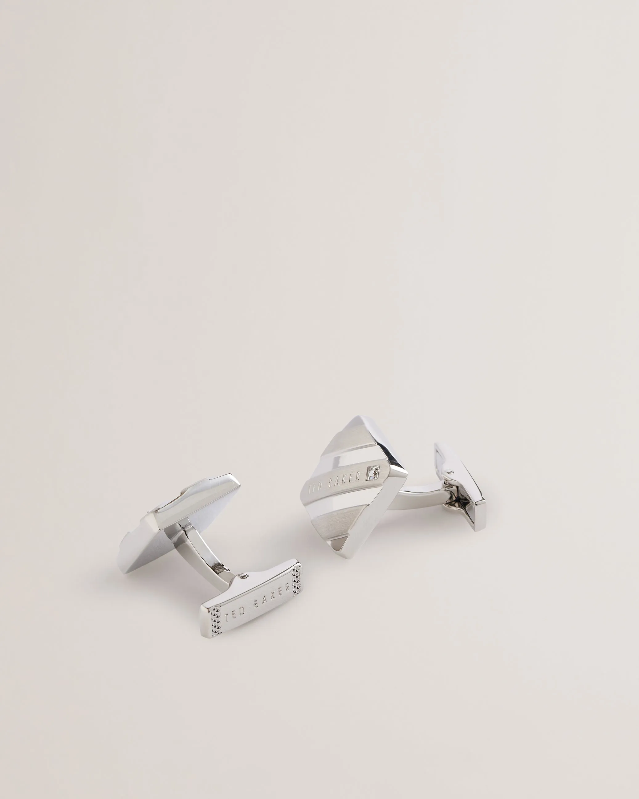 Dillon Striped Branded Cufflinks Silver