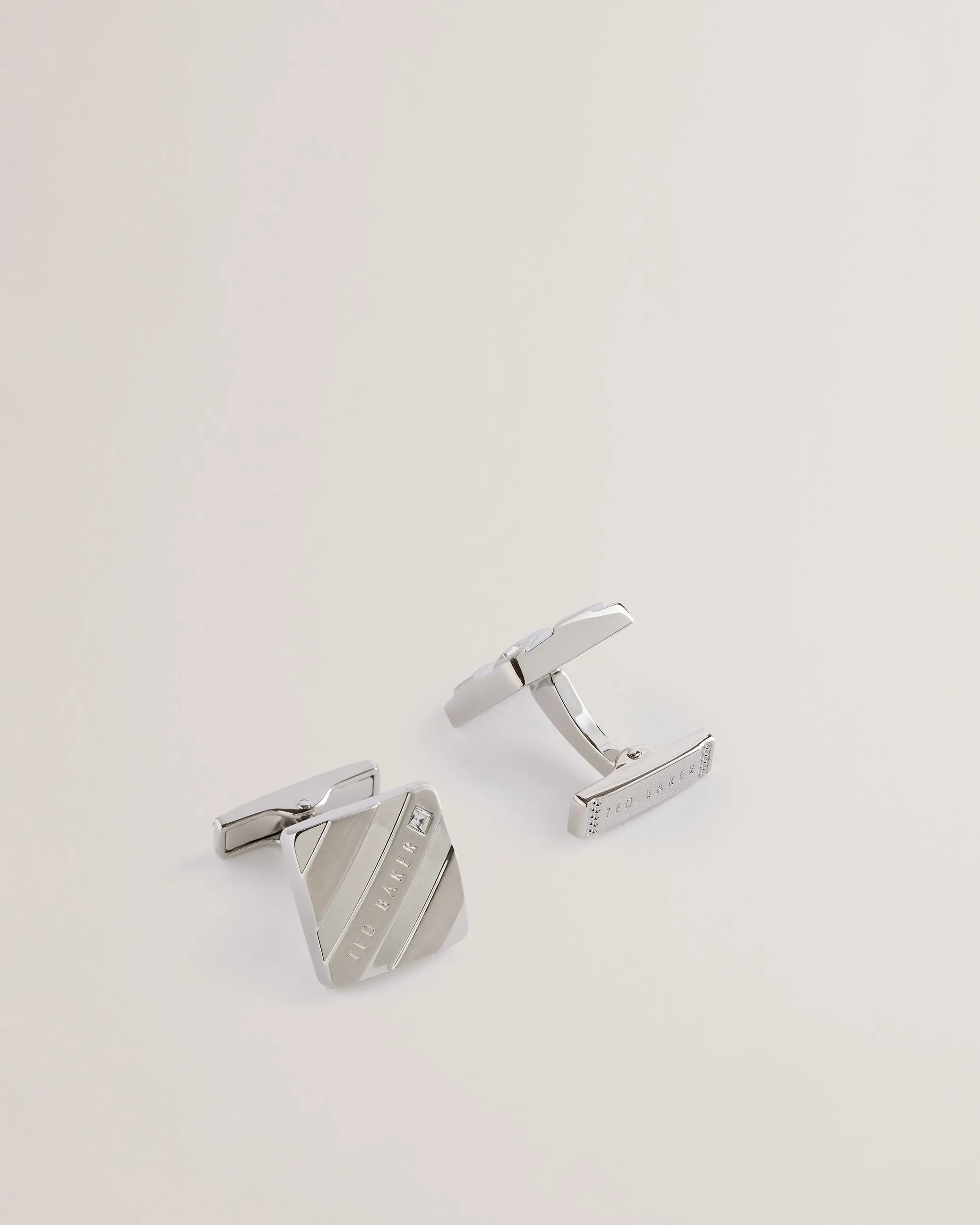 Dillon Striped Branded Cufflinks Silver