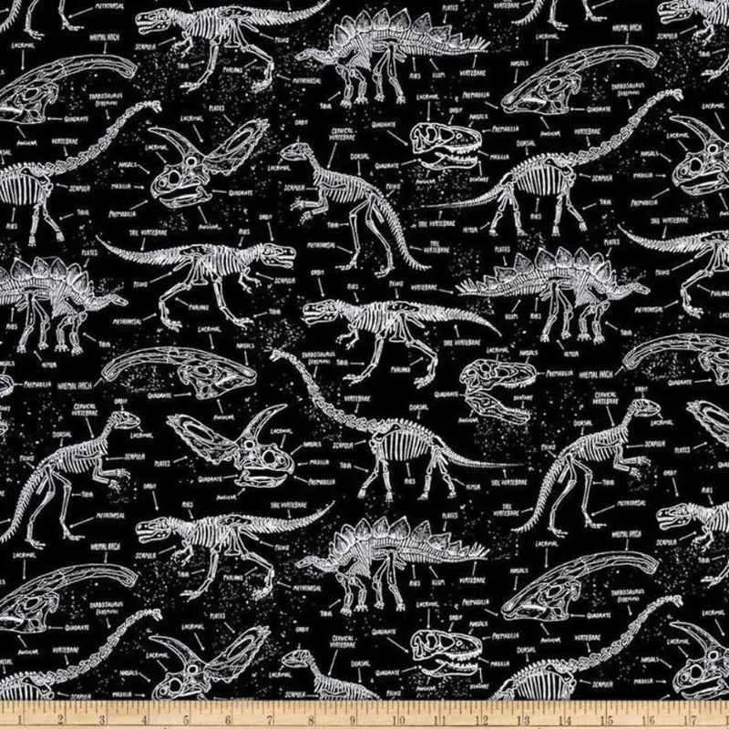 Dinosaur Skeleton, Glow in the Dark Cotton Fabric