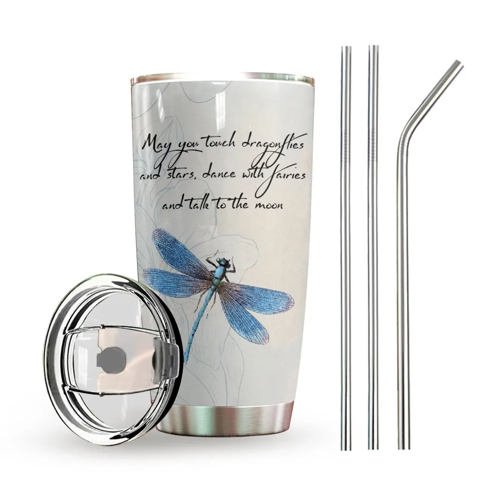 Dragonfly Personalized Tumbler Flowers