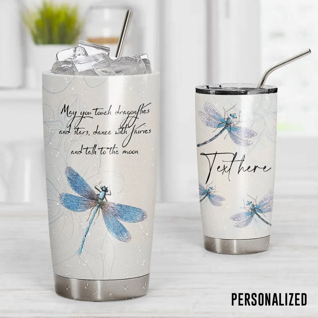 Dragonfly Personalized Tumbler Flowers