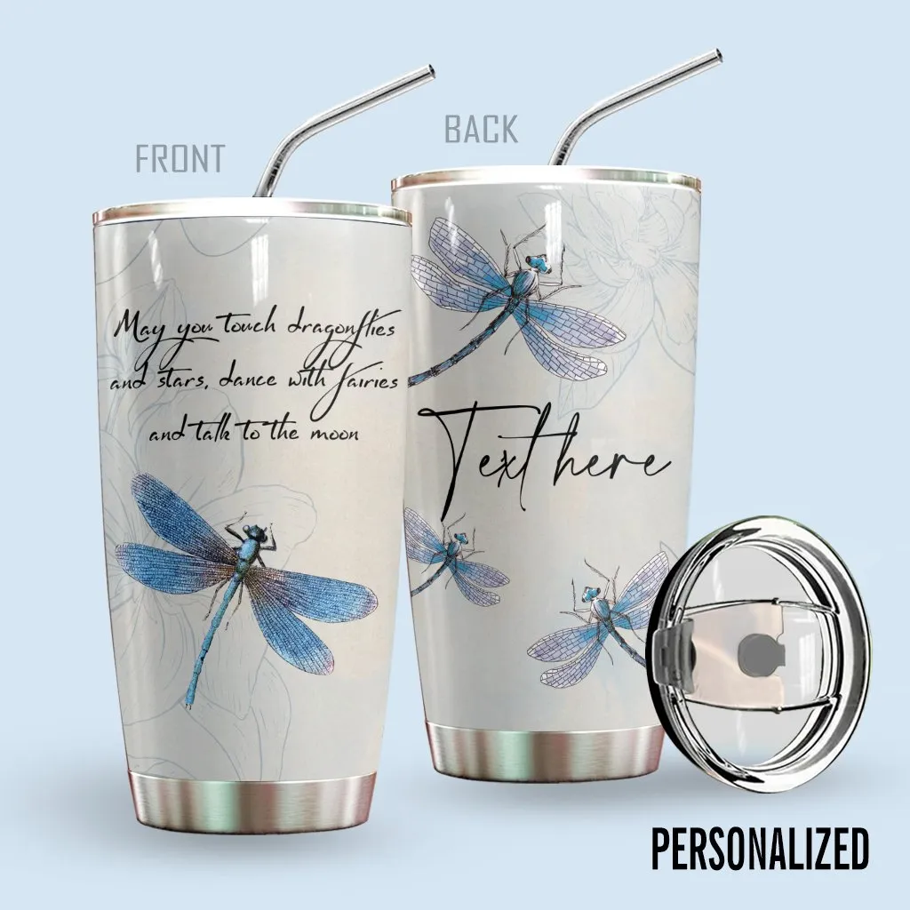 Dragonfly Personalized Tumbler Flowers