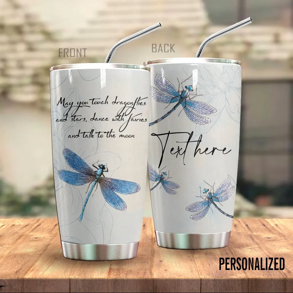 Dragonfly Personalized Tumbler Flowers