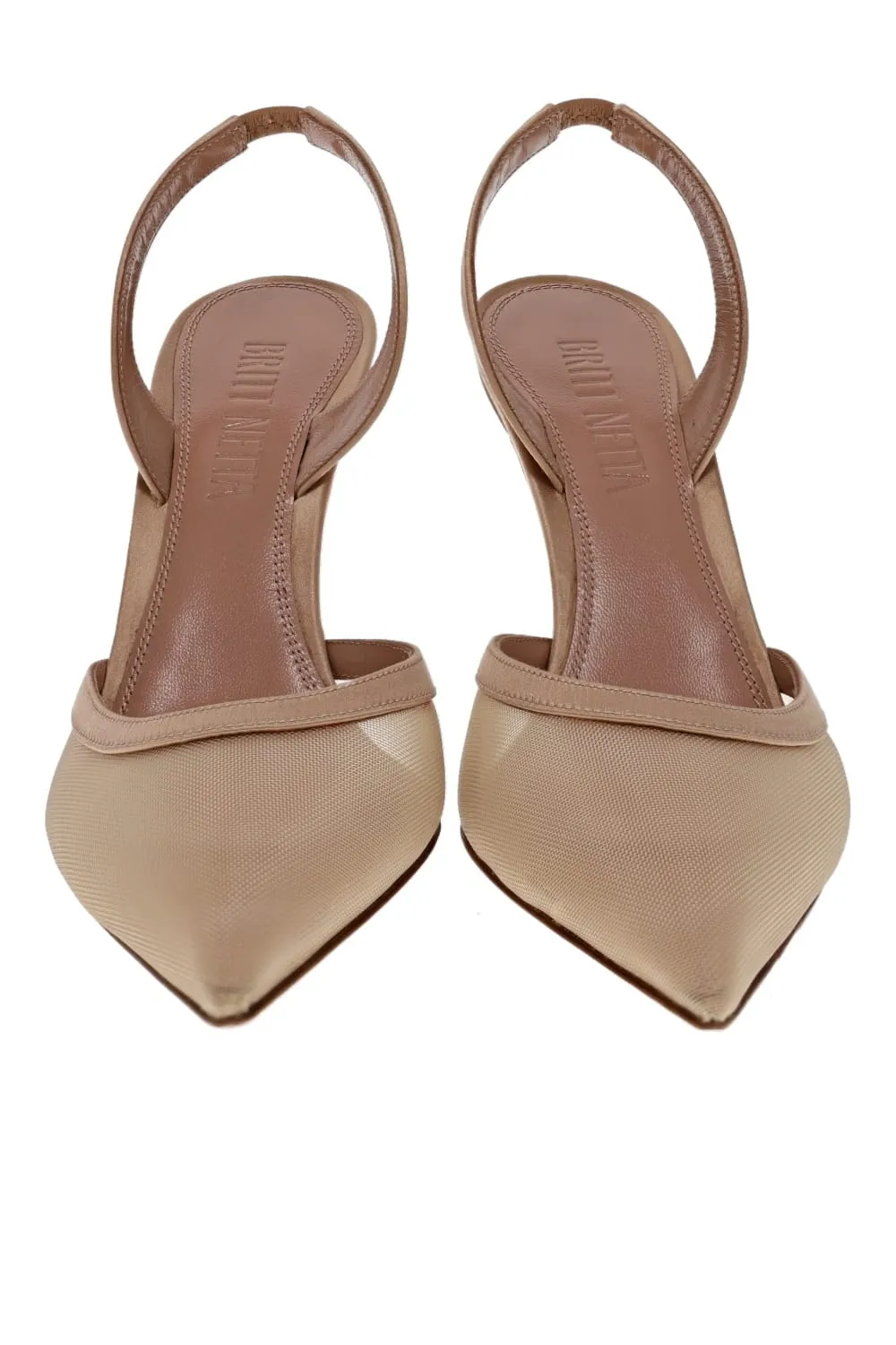 Esme Sand Leather Mesh Slingback Heel