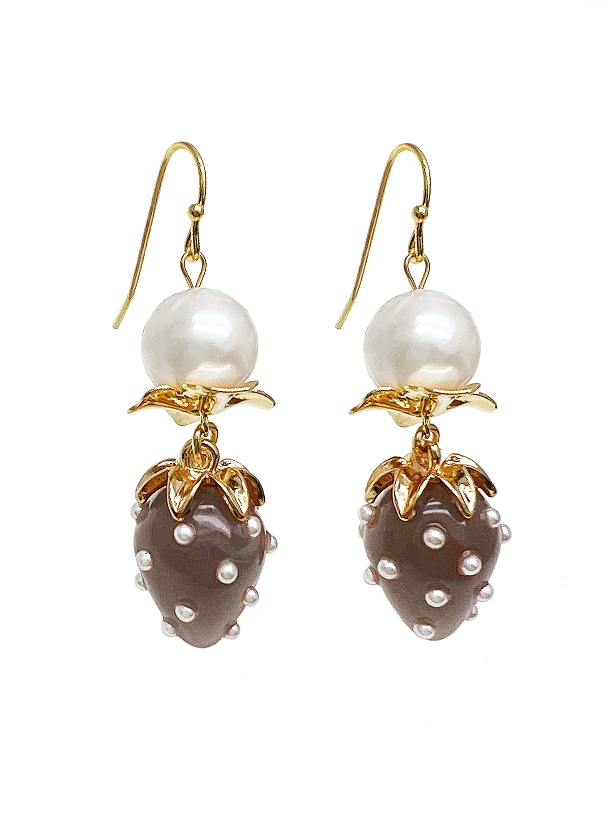 Freshwater Pearls With Glass Strawberry Dangle Earrings JE047