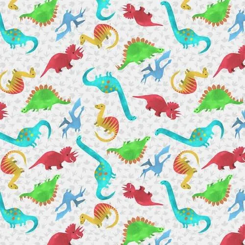 Dinosaur Kingdom Fabric - Henry Glass Tossed Allover Dinosaur Pattern