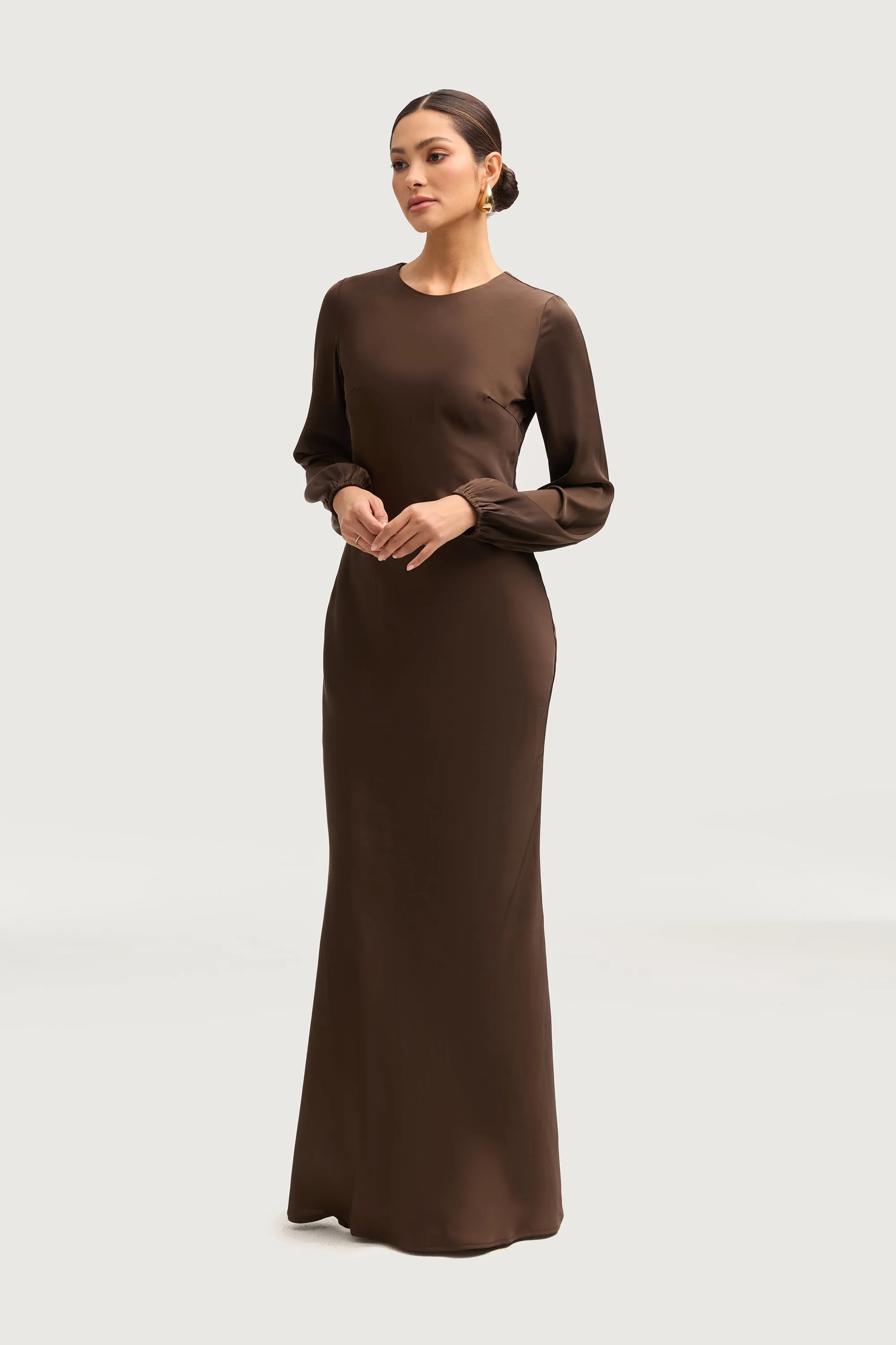 Kamila Satin Maxi Dress - Espresso