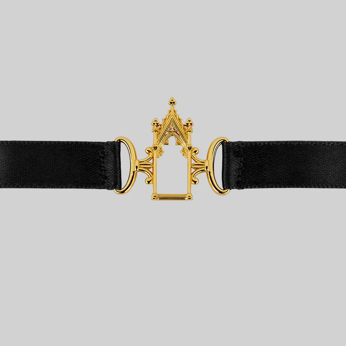 LENORE. Gothic Arch Window Satin Choker - Gold