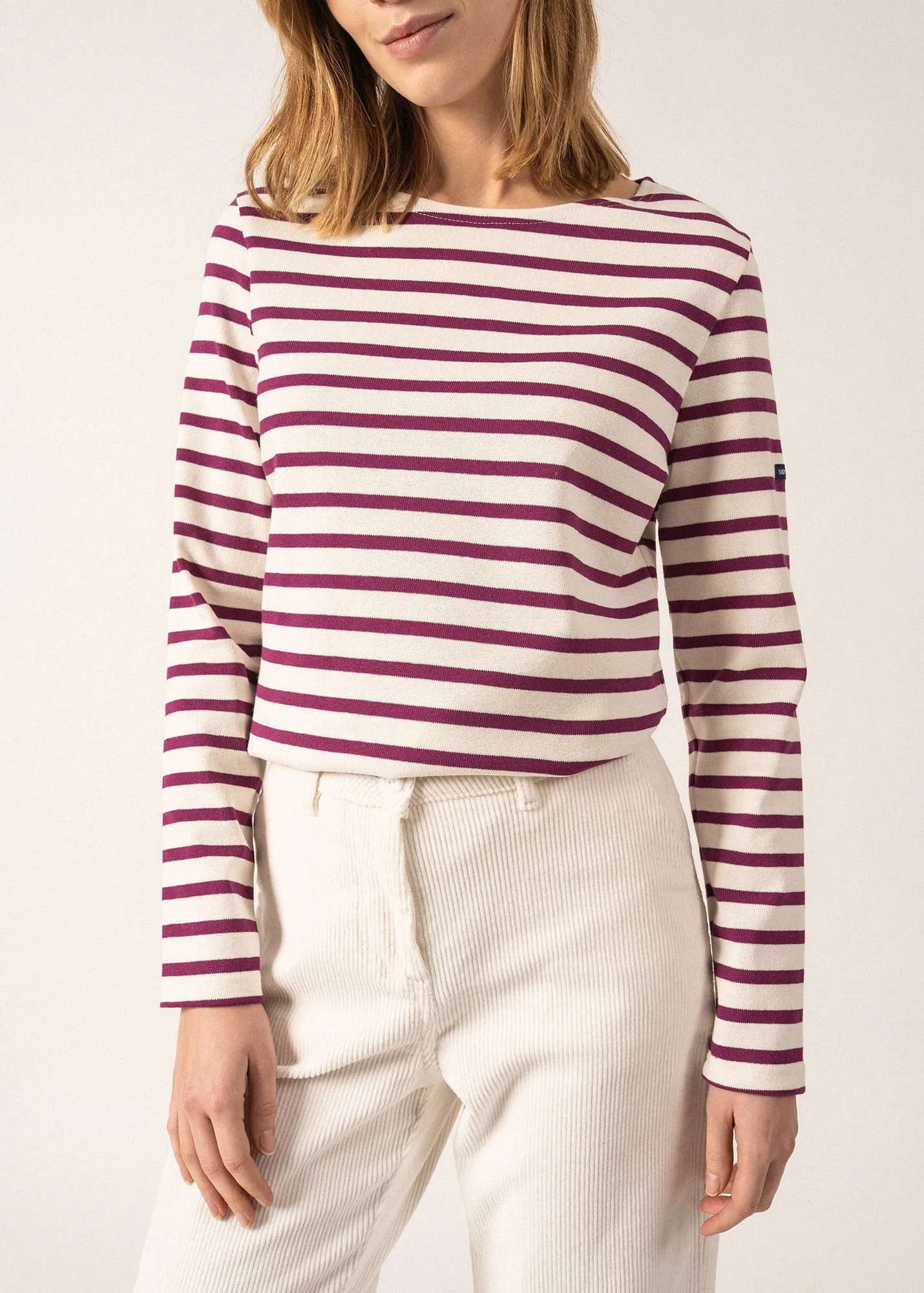 MERIDAME II - Authentic Breton Shirt | Heavyweight Cotton | Women Fit (IVORY / PLUM)