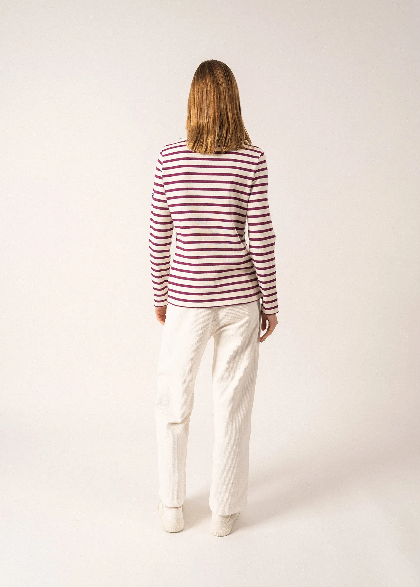 MERIDAME II - Authentic Breton Shirt | Heavyweight Cotton | Women Fit (IVORY / PLUM)