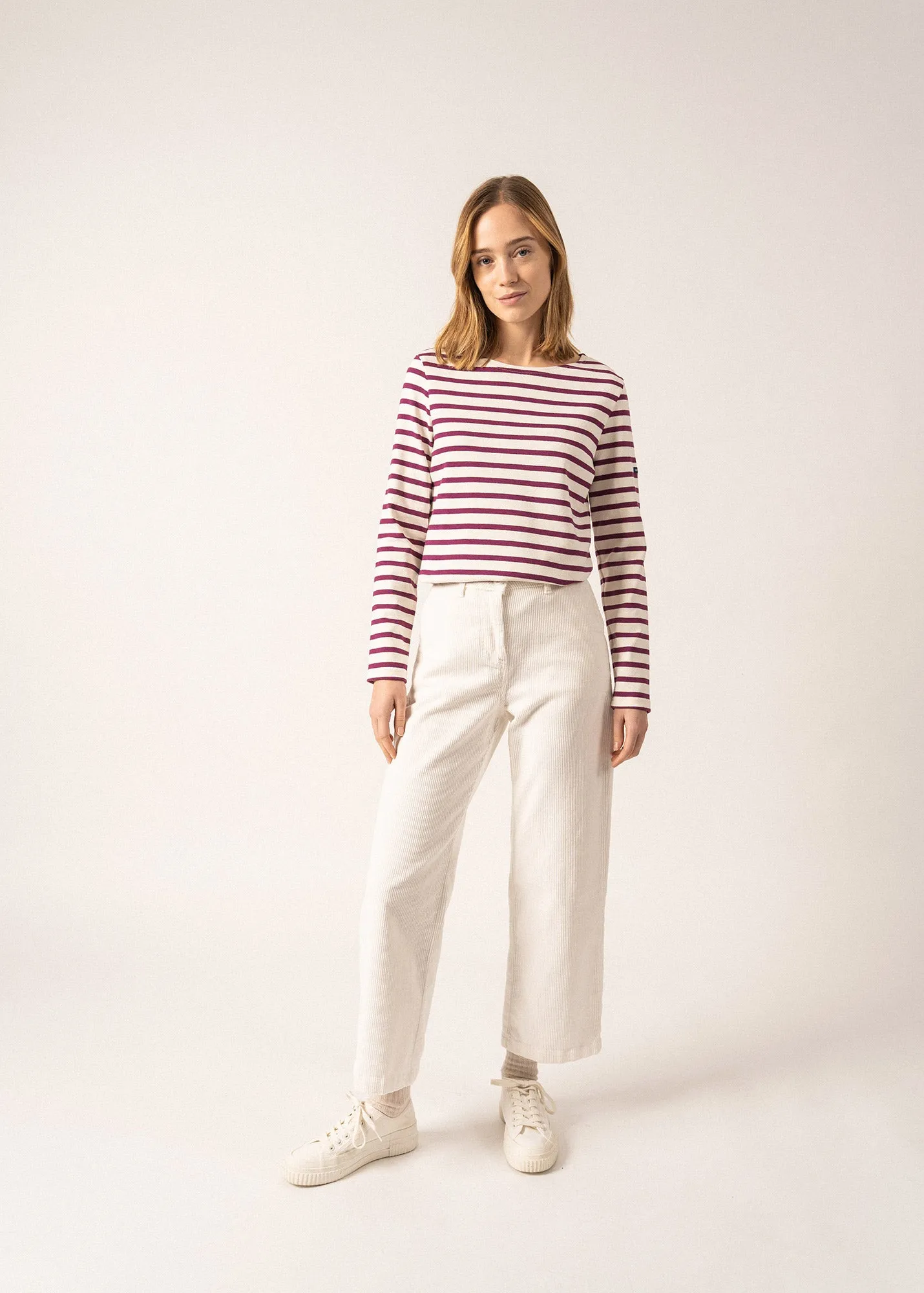 MERIDAME II - Authentic Breton Shirt | Heavyweight Cotton | Women Fit (IVORY / PLUM)