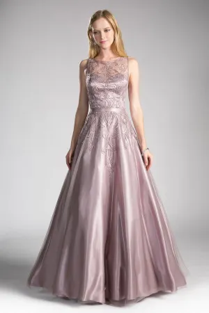 Mocha Mauve Applique Satin Ball Gown