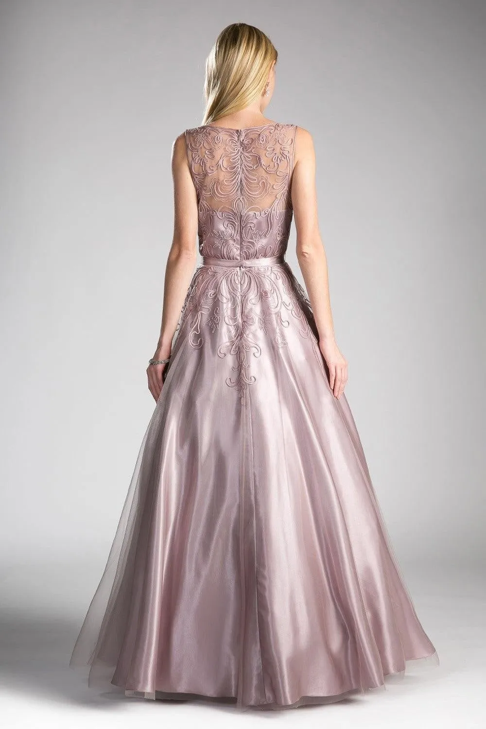 Mocha Mauve Applique Satin Ball Gown