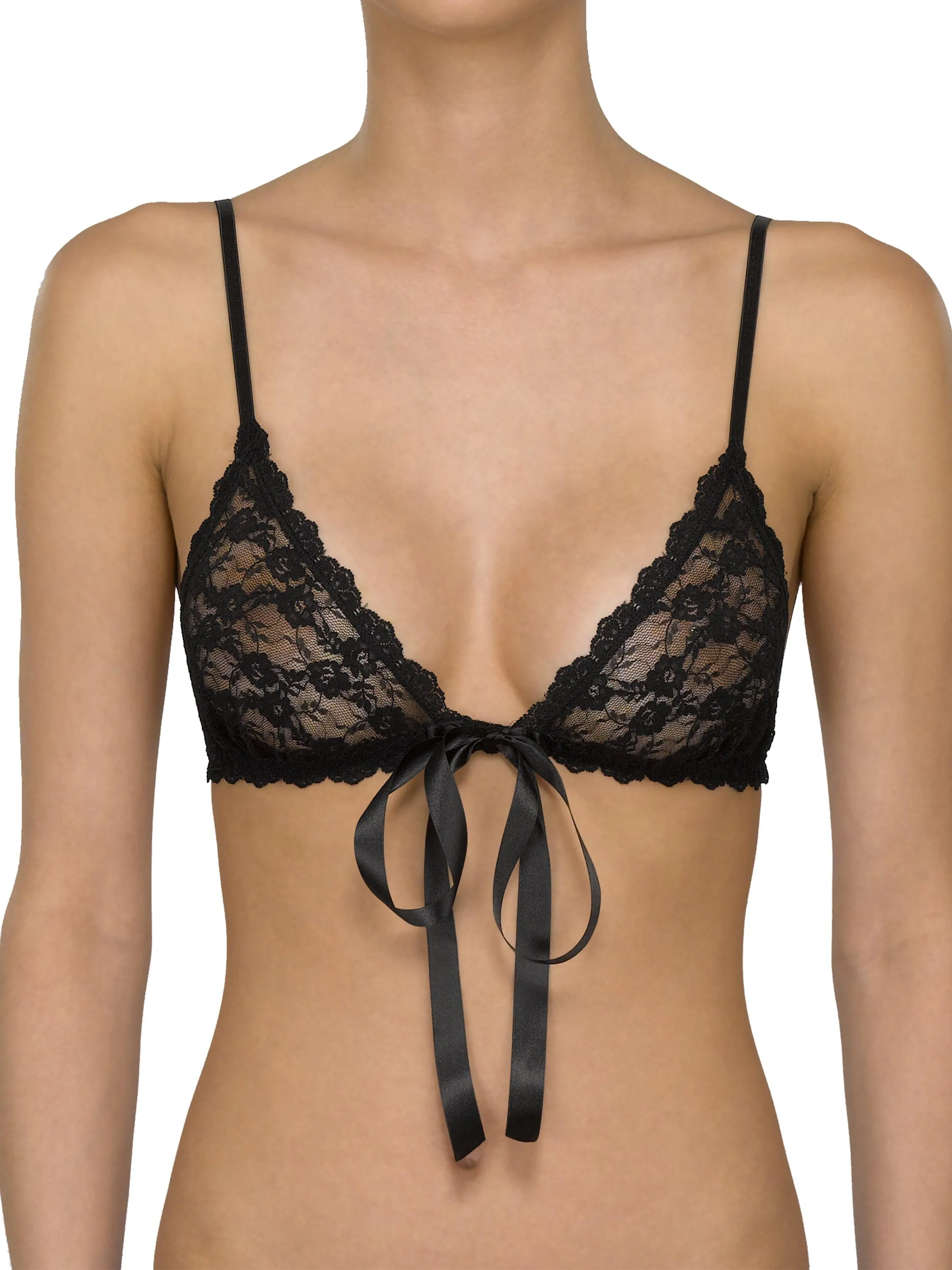 Peek-a-Boo Lace Front Tie Bralette Black