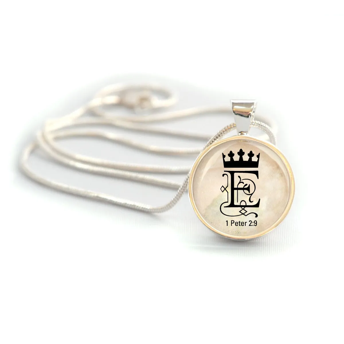 Personalized "You are Royalty" 1 Peter 2:9 Silver-Plated Scripture Pendant Necklace with Crown (20mm)