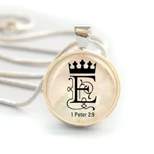 Personalized "You are Royalty" 1 Peter 2:9 Silver-Plated Scripture Pendant Necklace with Crown (20mm)