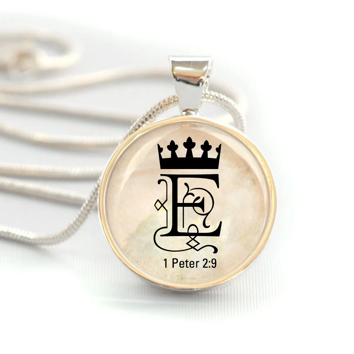 Personalized "You are Royalty" 1 Peter 2:9 Silver-Plated Scripture Pendant Necklace with Crown (20mm)