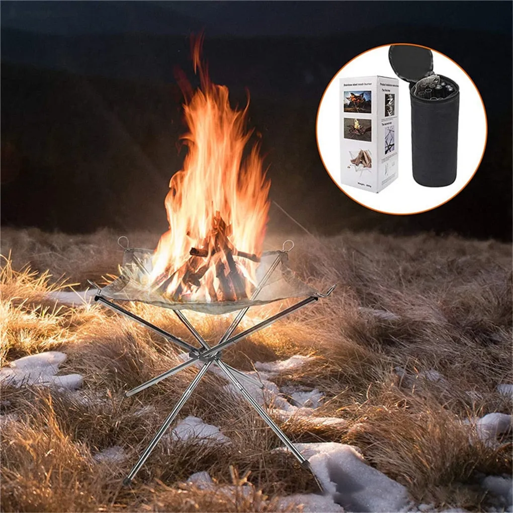 Portable Outdoor Fire Pit Grill Collapsing Steel Mesh Fire Stand Stainless Steel Foldable Mesh Fire Pit Outdoor  BBQ Tools