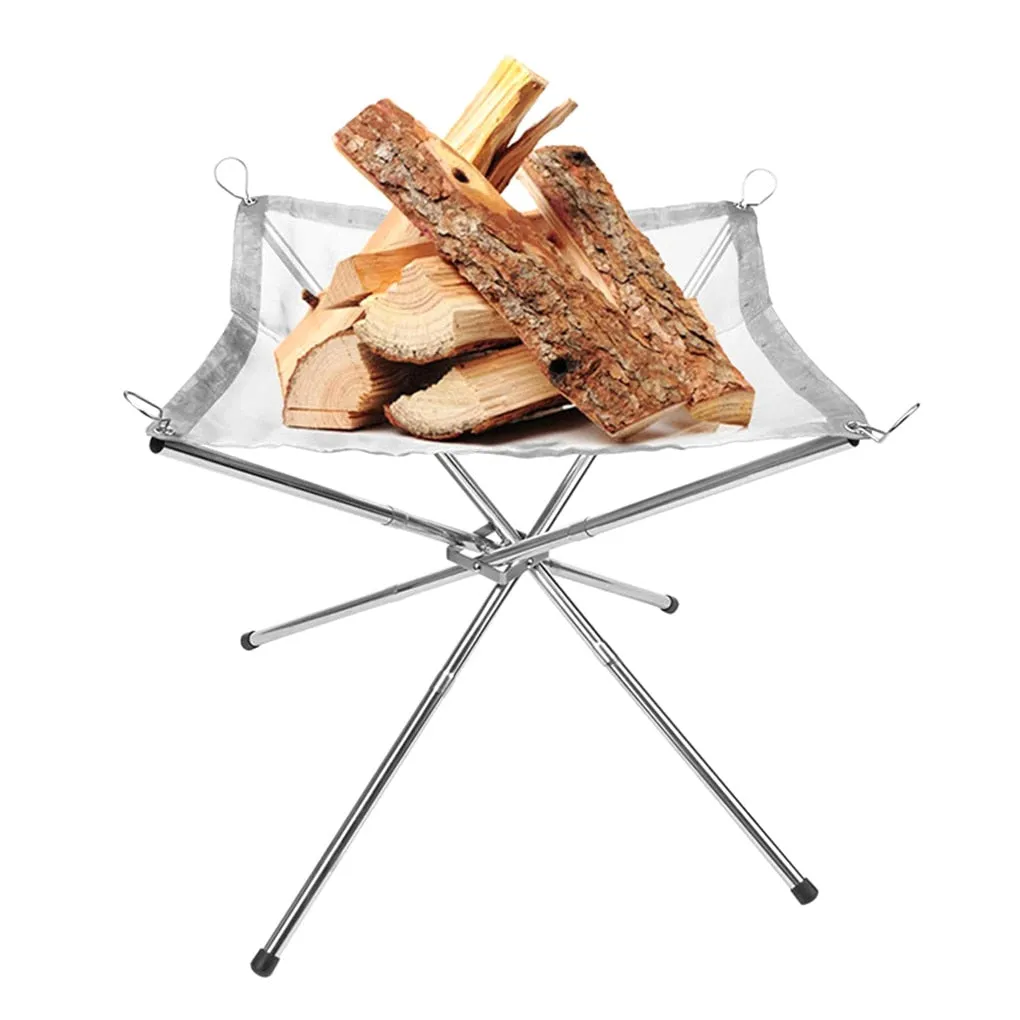 Portable Outdoor Fire Pit Grill Collapsing Steel Mesh Fire Stand Stainless Steel Foldable Mesh Fire Pit Outdoor  BBQ Tools