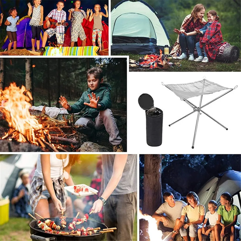 Portable Outdoor Fire Pit Grill Collapsing Steel Mesh Fire Stand Stainless Steel Foldable Mesh Fire Pit Outdoor  BBQ Tools