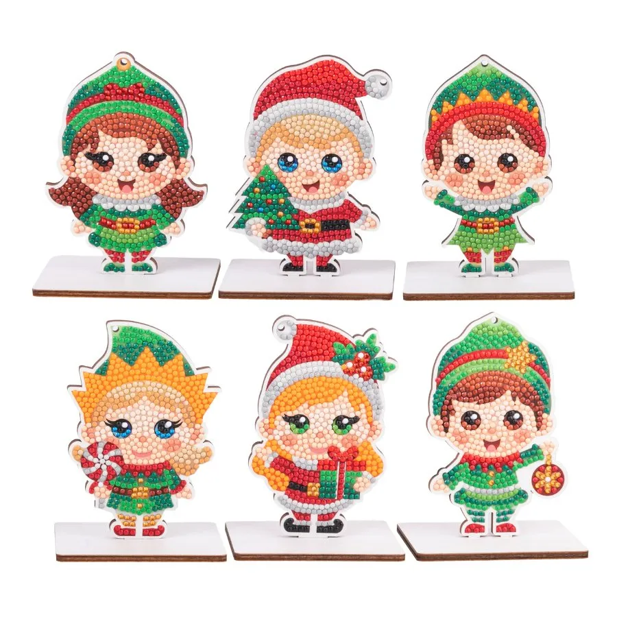 "Christmas Elves" Crystal Art Decorations Set of 6