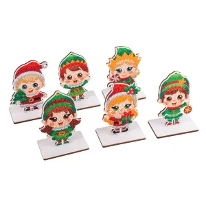 "Christmas Elves" Crystal Art Decorations Set of 6