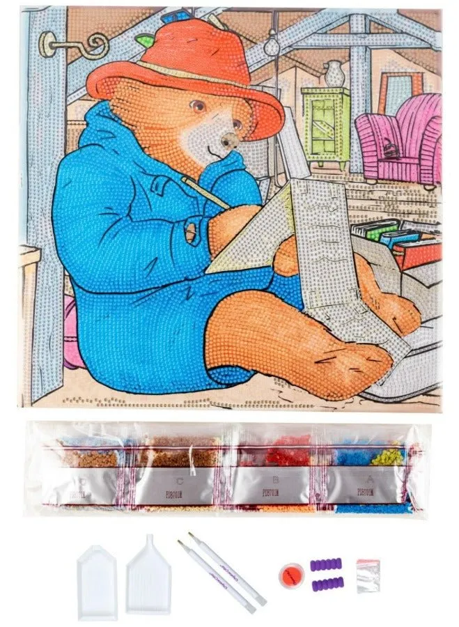 "Writing A Letter" Paddington Bear Crystal Art Canvas 30x30cm