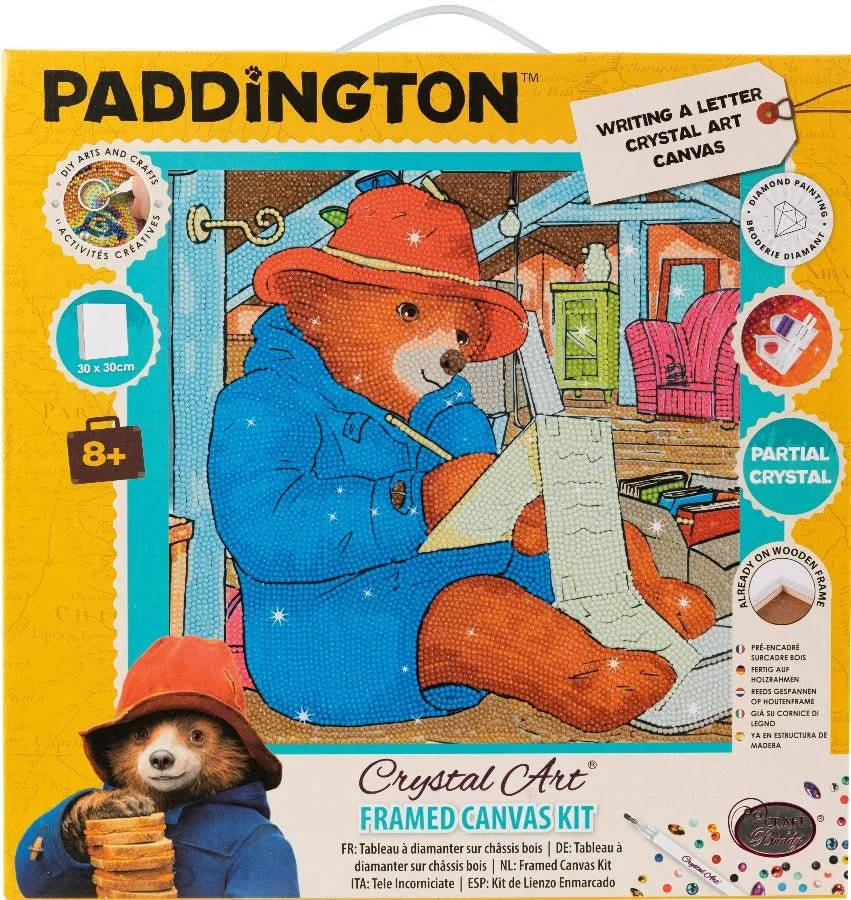 "Writing A Letter" Paddington Bear Crystal Art Canvas 30x30cm