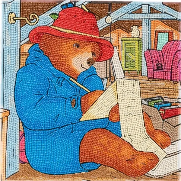 "Writing A Letter" Paddington Bear Crystal Art Canvas 30x30cm