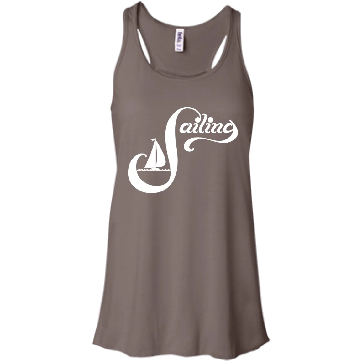 Sailing White on Bella Canvas Flowy Racerback Tank