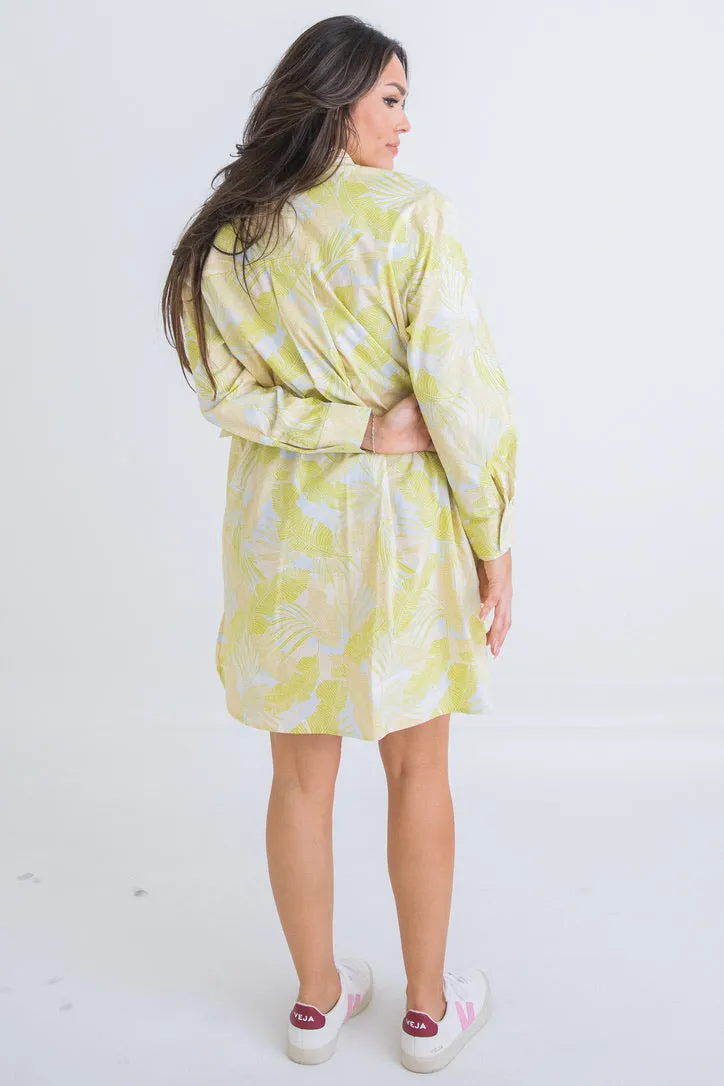 Tropical Leaf Shirt Dress