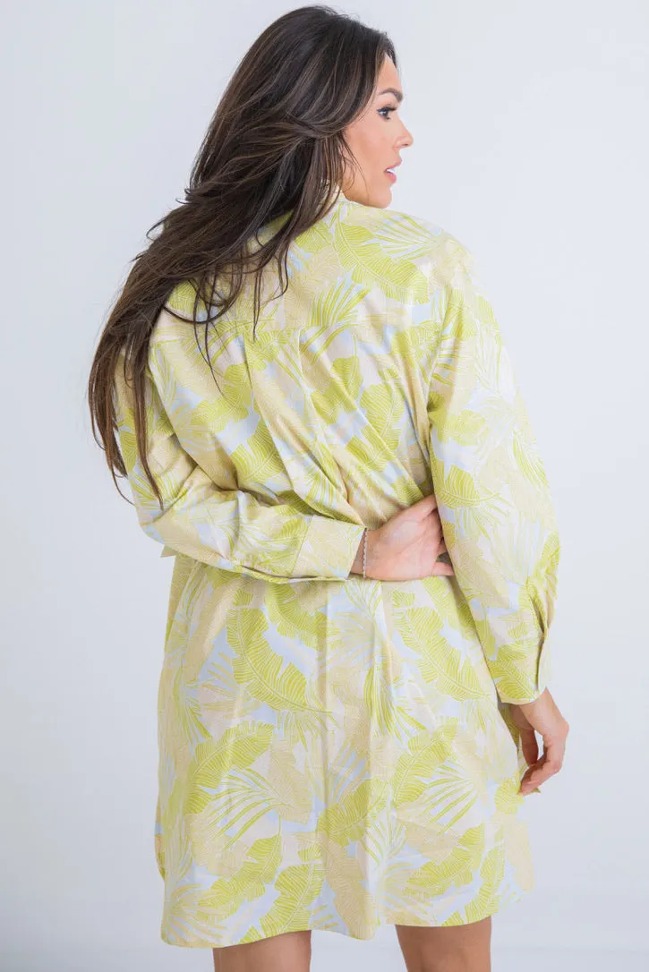 Tropical Leaf Shirt Dress