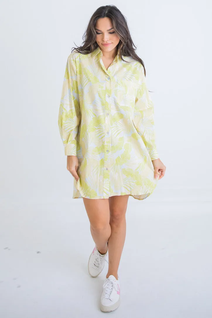 Tropical Leaf Shirt Dress