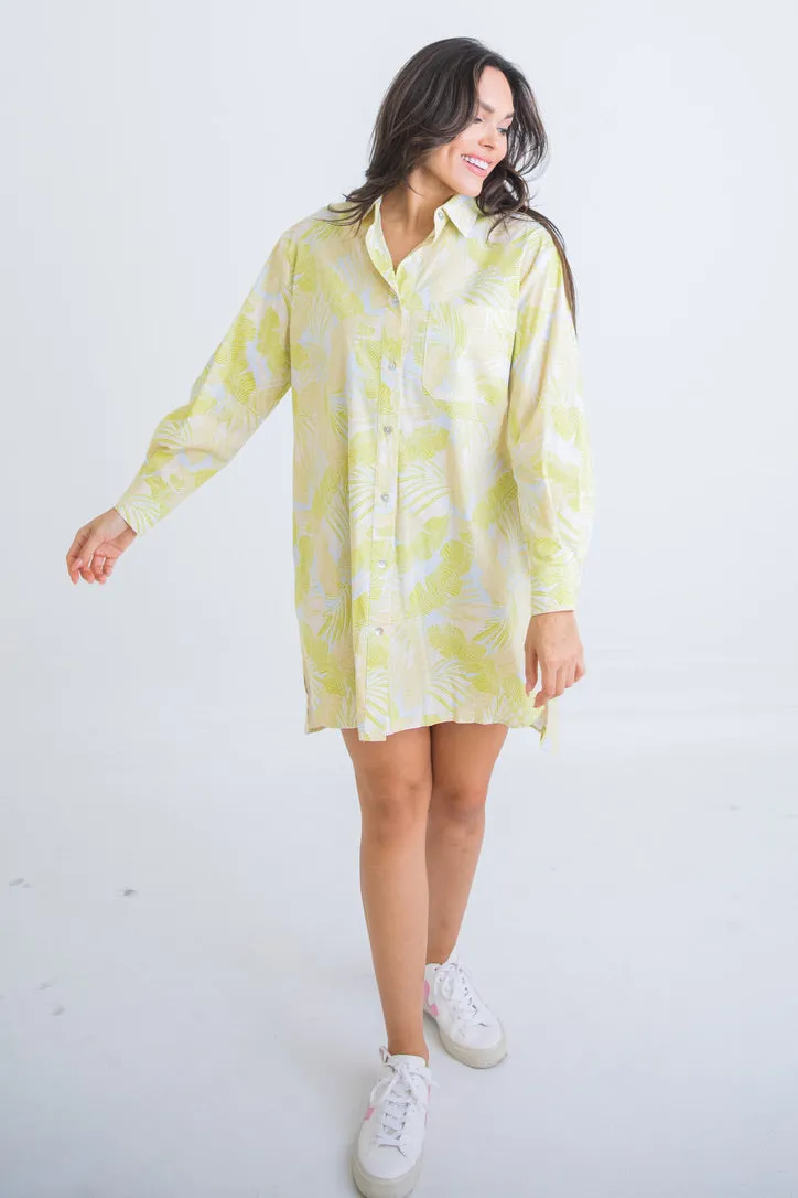 Tropical Leaf Shirt Dress